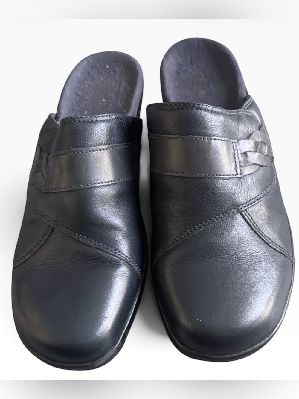 Clarks Navy Blue Leather Mule Clogs Women’s Size 9.5 Wide 4140 B